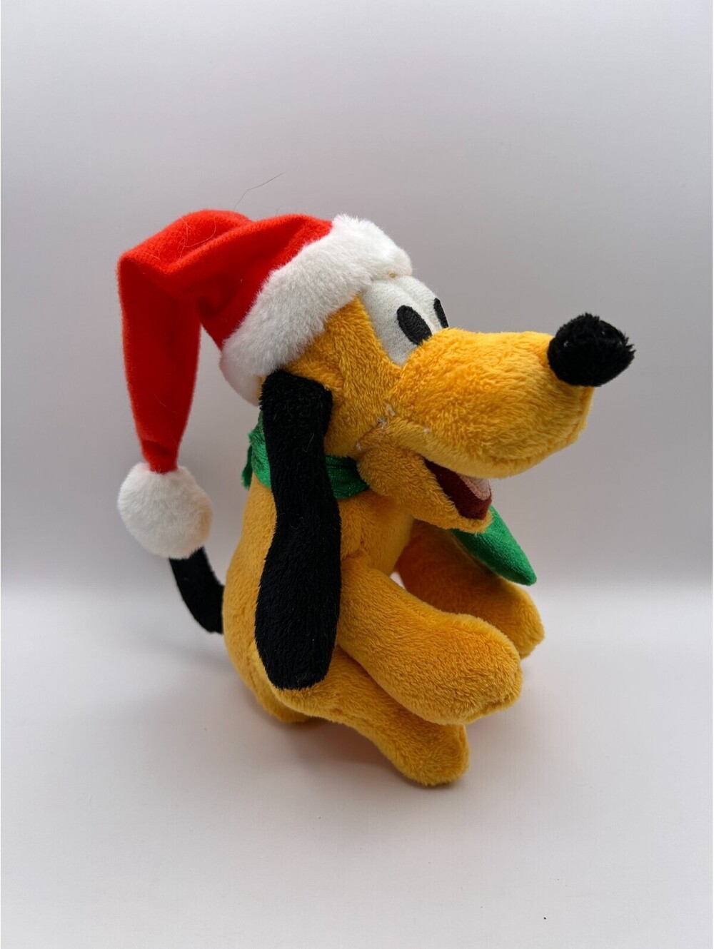 Disney Pluto Christmas Plush Santa Hat Green Scarf Soft Stuffed Animal